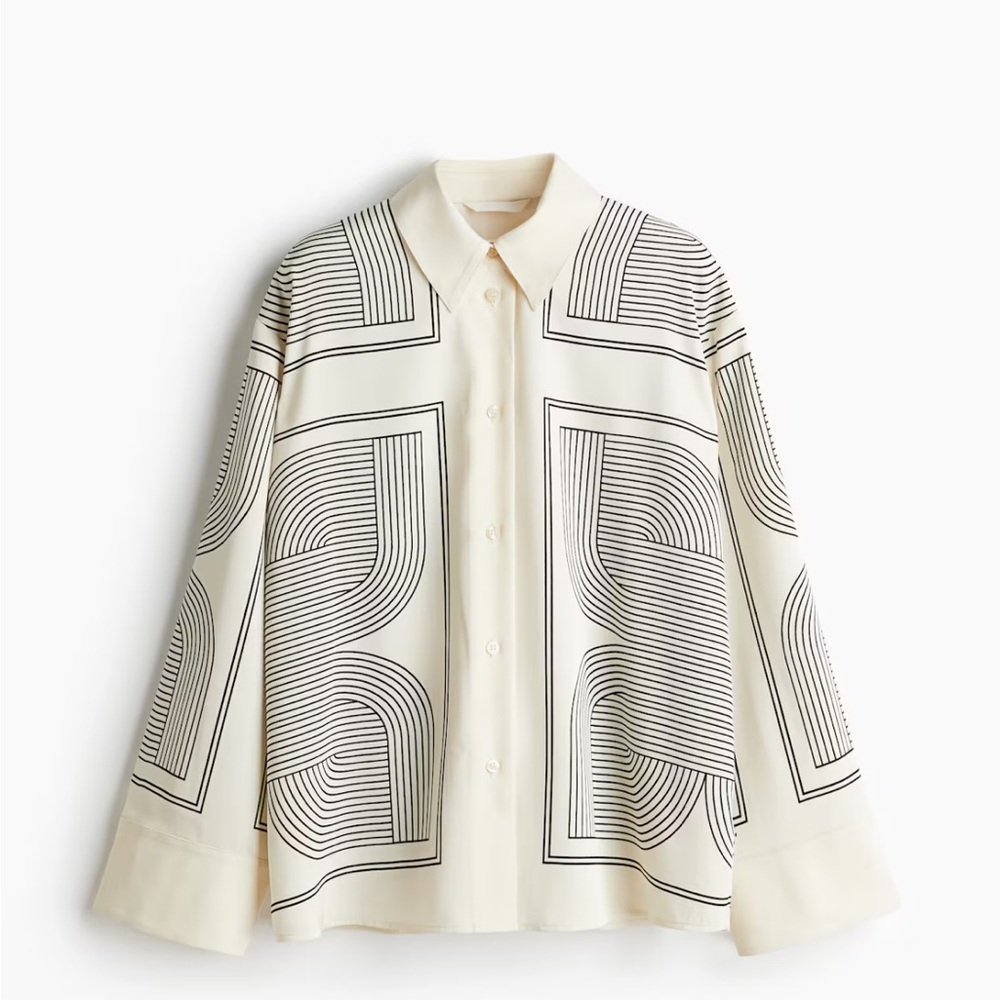 H&M Cream and Black Geometric Blouse